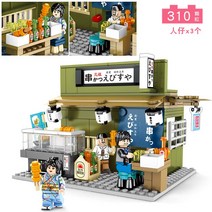 1+1 호환 레고 레트로 블럭 커피숍 맥도날드 복층 빈티지 중국 복고 클래식 조립식 햄버거 선물 가성비 OA3, 단일사이즈, 꼬치 가게 LED