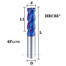 카바이드 반경 엔드 커터 밀 알루미늄 Cnc 밀링 커터 금속 텅스텐 스틸 CNC 가공 엔드밀, d4x4Dx18x75L, 4FHRC65