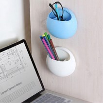 벽부착 소품정리 연필꽃이 플라스틱 원형 수납홀더 병원책상 공구함 사무실서랍 공부방, 파스텔칫솔꽂이-블루