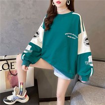 통통한 mm 여성복 루즈핏 한국판 학생 라운드 프린트 긴팔 맨투맨 여 ins 유행 봄 상의