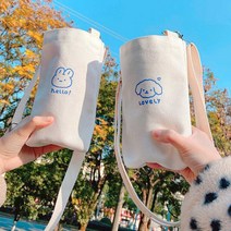 소풍 준비물 텀블러백 캔버스 보틀 크로스백 어깨끈 캔버스 어린이보틀파우치 가방 보관백, 토끼