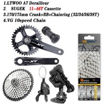 자전거기어변속 1x10 속도 LTWOO A7 MTB 자전거 변속기 시프터 크랭크 세트 VG 10 S 체인 플라이휠 42T 46T 50T 카세트 10V 그룹, 34T, 175mm, 46T Cassette