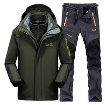 겨울낚시복 자켓 바지 내피 3종 세트 동계낚시복, XL, 그린+그레이