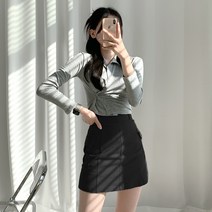 티데일리 옆단추 크롭 카라 가디건 여성용 사선 랩 긴팔 티셔츠