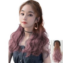 가발위드 웨이브 히피스타일 묶음 끈 포니테일 가발, 투톤라이트핑크, 1개