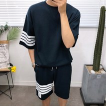 애드매이브 사선디테일 오버핏 반팔 밴딩 반바지 트레이닝복 세트 3컬러