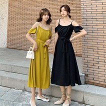 스커트 플레어 원피스 트임 하객 봄원피스 봄 나시 상견례 어깨 미니 리본 여름 라인
