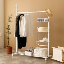 와이드 행거 자작나무 옷걸이 이동식 선반 옷 모자 가방 정리 다용도 스탠드 옷걸이 수납장