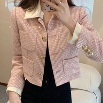 여성트위드자켓 겨울 여자 청자켓스팽글 트위드 짧은 코트 및 재킷 여성용 턴 다운 칼라 싱글 브레스트 포