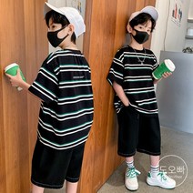 도오빠 주니어 투피스 상하세트 여름 반팔 반바지 스트라이프 밴딩 170~ 고학년 초등 남아 키즈 어린이