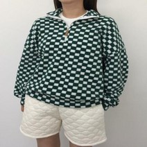 여자 체커보드 목폴라 플리스 반집업 체스 맨투맨