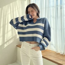 쉐얼유 여성 뉴에라 오픈 카라 단가라 크롭 니트