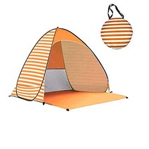 팝업 텐트 원터치 텐트 간이 텐트 원터치 비치 텐트 1인용 선셰이드 텐트 2-3인용 경량 실내용 텐트 운동회 텐트 방수 통기성 발군 캠프 용품 비치・캠프・해수욕・방재・아웃도어에 최적 (오렌지 스트라이프)