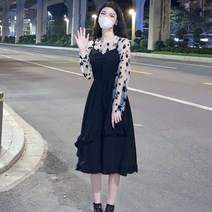 새로운 여름 꽃 검은 장미 디자인 드레스 여성 여름 장미 거즈 기본 차 시스템 투피스 세트, 로즈 메쉬 블랙 서스펜더 스커트, S