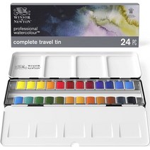 수성 페인트 Winsor Newton 전문 코트맨 수채화 페인트 금속 상자 1224 하프 팬 고급 아티스트 품질 및 신뢰성, 1.24 Professional Set