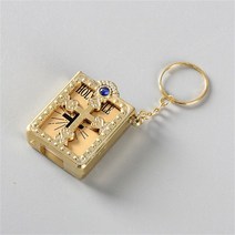 HOLYBIBLE 가죽 성경책 펜던트 목걸이 미니어쳐 납골당꾸미기 처 추모장식 FRANKLIN 키링 봉안당 미니 성서 키 체인 실제 종이 읽기 가능 종교 기독교 십자가 열쇠 고리, 2.금