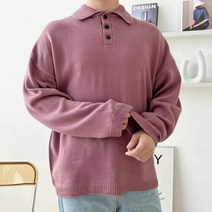 남성 빅사이즈 카라 단추 포인트 베이직 니트 티셔츠