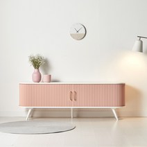 룸핏 레코드 원목 라운드 티비 다이 거실장 슬라이드 템바보드 고무나무 콘솔 65인치 75인치 TV 티브이 장 선반 받침대 장식장 수납장 정리장 오피스 사무실 1200 1800, 핑크