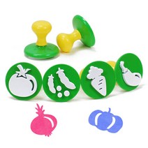 HACHO_ 영어스탬프 어린이미술도구 동물스탬프 미술도구 스탬프롤러 물감놀이스탬프, 선택★ (Diome) 라인스탬프 야채모양 6종 세트, 이상품선택함