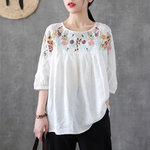 라쿤걸 빅사이즈 린넨 자수블라우스 KH284