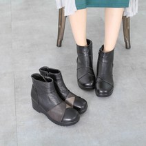 여성 명품 천연가죽 앵글부츠 사계절 멋내기 통굽 어글리 레이스업 발편한 4.5 미들 중년여성