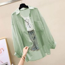 여성 봄여름 빅사이즈 쉬폰 셔츠 얇은 가디건 루즈핏 바람막이 SFW