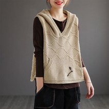 JUSTFEELING 후드 니트티 브이넥 민소맨 티셔츠 조끼 베스트 티셔츠 여성용 간절기 박시티