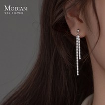 여성 Modian 925 스털링 실버 스파클링 드롭 귀걸이 파티 웨딩 술 파인 쥬얼리 선물