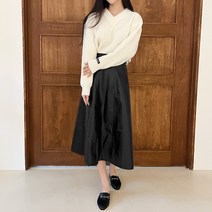 쏘옷 여성용 리아나 레더 뒷밴딩 롱 스커트