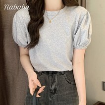 나바바 NT222 여성 퍼프 소매 베이직 반팔 티셔츠