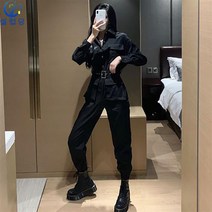 셀럽당 카고 점프수트 여 세트 쿨맥스 스트리트 칼라 긴팔 캐주얼 점프수트