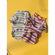 ﻿ 페로펫 강아지옷 NEW 골지 무지개 줄무늬 티셔츠 [XS-2XL], 옐로우