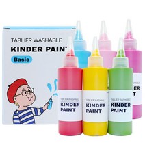 따블리에 워셔블 킨더 페인트 유아 물감 세트 뾰족캡 120ml 베이직, 기본6색