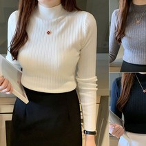 긴팔 골지 여성티셔츠 날씬해보이는 하프넥 티셔츠
