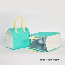 부직포 겉보온백 알루미늄 호일 핸드백 부직포 케이터링 밀크티 케이크 포장백, 그린 화이트 컬러, 21*11*27(100개)