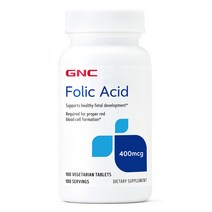 GNC 지앤시 엽산 Folic Acid 400 mcg, 0.1kg, 100 Vegetarian Tablets