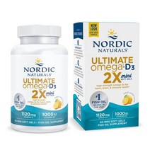 노르딕 내추럴스 얼티메이트 오메가D3 2X 1120 mg EPA 586/DHA 456 & 1000 IU 비타민 D3 레몬 맛 60 미니소프트젤