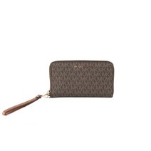 Michael Kors 여성용 제트 세트 여행용 미디엄 지퍼 어라운드 휴대폰 홀더 지갑 브라운.