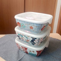 하코야 사각나눔 도자기찬통 (대) 반찬통 간편도시락 냉동 보관용기 간식보관 계란찜, 소나무, 4칸