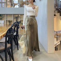 바이브루니 / 새론 새틴 밴딩 롱스커트(2컬러)