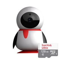 펭카 가정용 홈 IP네트워크 FULL HD 200만화소 CCTV 펭귄형 카메라 아기모니터, 펭카 + SD메모리 카드 128GB + 벽부형 브라켓