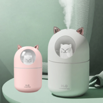 야옹이 가습기 캐릭터 usb 고양이가습기 미니 무드등 귀여운 간이 겨울 건조한 피부 선물, 화이트