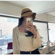 와이앤와이 핸드메이드 페이퍼 컬러라인 배색 버킷햇 봄여름 지사 와이어벙거지 여성 니트모자