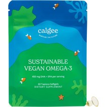 Calgee 지속 가능한 비건 오메가 3 보충제 - 450mg DHA 및 EPA - 프리미엄 식물 기반 조류 오일 - 카라기난, 한개옵션1, 한개옵션0