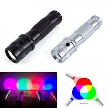 고휘도 손전등 충전식 써치라이트 소형 Colorshine 색상 변경 RGB LED 3W 알루미늄 합금 에디슨 빛깔의 무지개 10 색 토치, 은