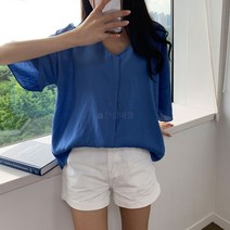셀러허브(잡화) 여자 여름 노카라 린넨 통소매 반팔 루즈핏 블라우스