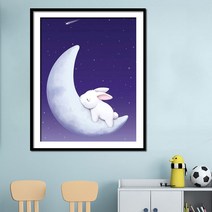 토끼 달 동물 동화 보석십자수 라운드 큐빅 DIY 세트 집콕 집순이취미 비즈 태교십자수, 풀 다이아몬드 【40 × 50 CM】 큐브 라운드 다이아몬드