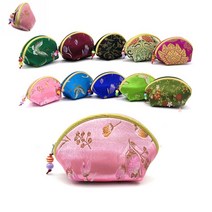 YOLOMAM 실크 자수 부채꼴 지갑 소 주머니파우치 지퍼파우치