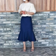 청치마 여름 데님 스커트 휴가 휴양지 리조트룩 프릴 치마 미디 스판 진청 밴딩 플레어 빅사이즈 청 머메이드 30대 40대 여성 미시 장마 시원한