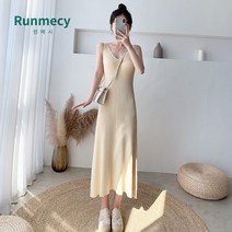 런메시Runmecy 여성 여름 니트 나시 원피스 롱 민소매 나시 원피스